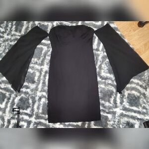 Strapless Dress with Attached Sheer Sleeves